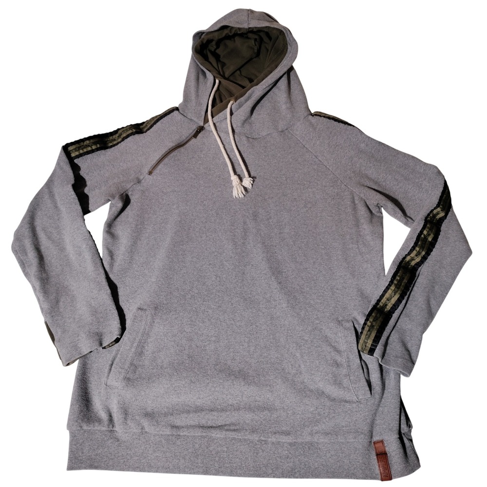 Ampersand Avenue Womens DoubleHood Sweatshirt Grey‎ Olive ribbon Trim Size L